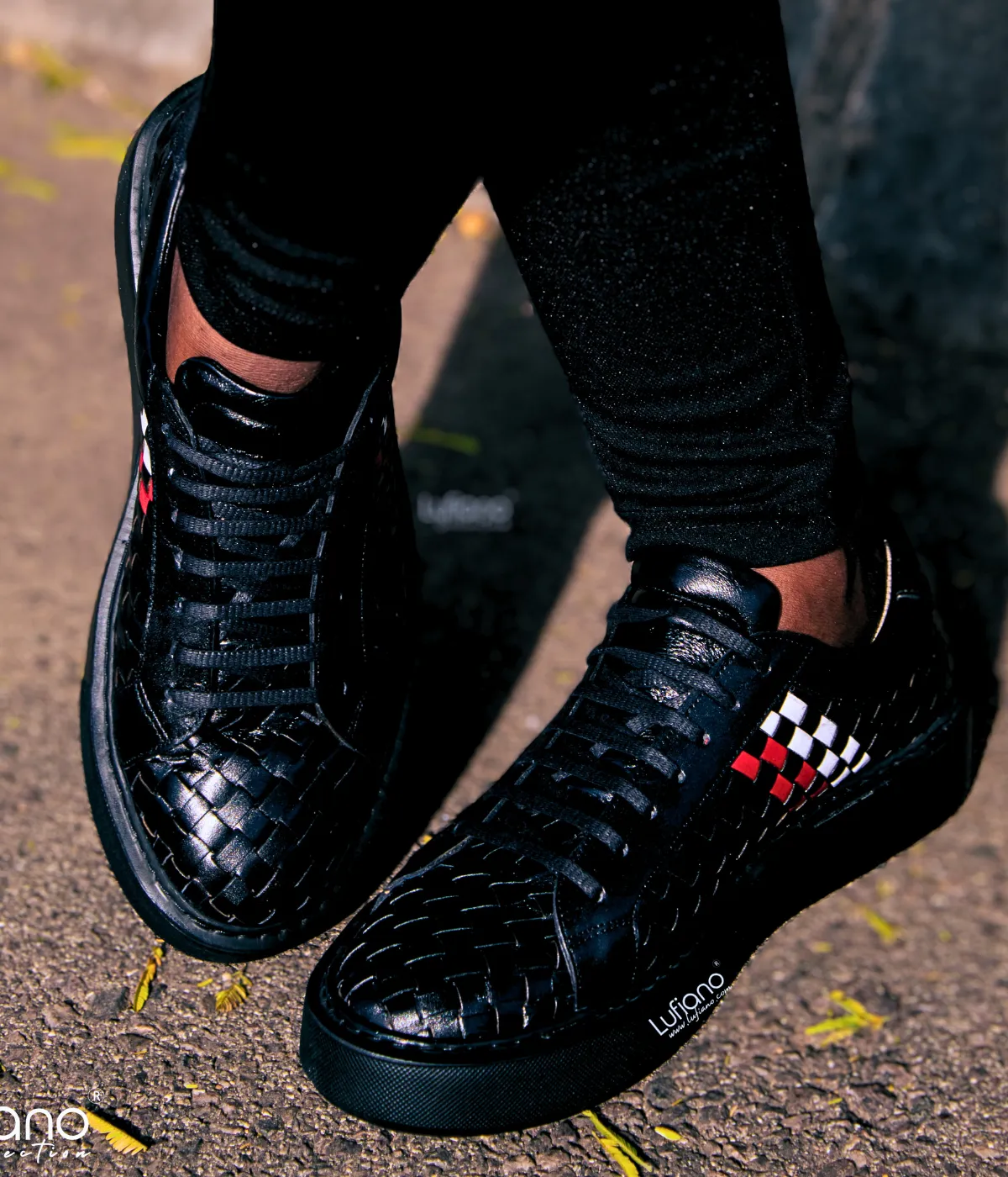 081 - Hand Weaved Leather Sneaker- Black