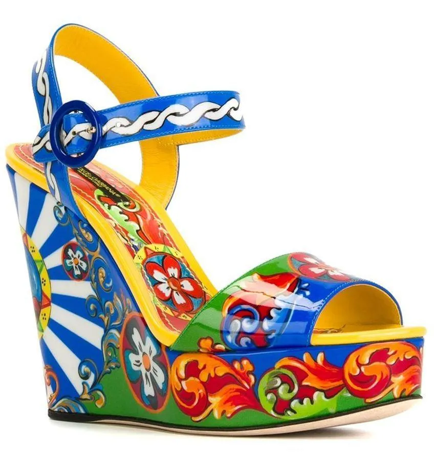 'Carretto Siciliano' Print Wedge Sandals