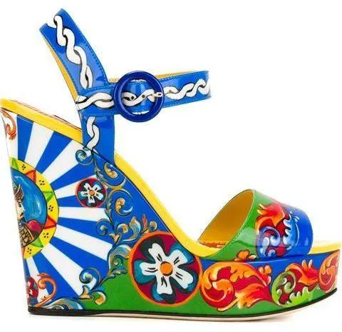 'Carretto Siciliano' Print Wedge Sandals