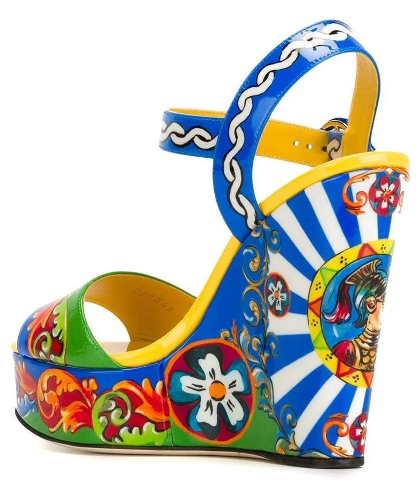 'Carretto Siciliano' Print Wedge Sandals