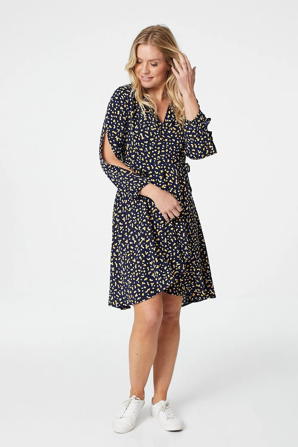 Ditsy Print Wrap Front Dress