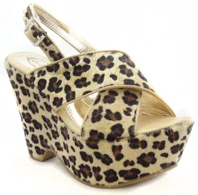 Leopard Criss-Cross Platform Wedge Sandal