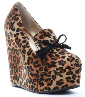 Leopard Wedge Loafer Slide Platform Vegan Suede