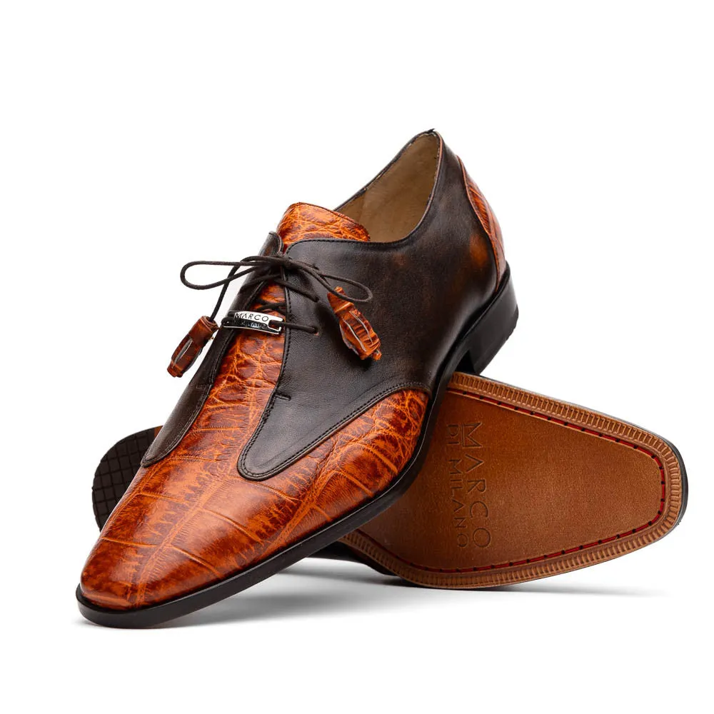 Marco Di Milano Anzio Derby Brandy Alligator And Calfskin Shoes