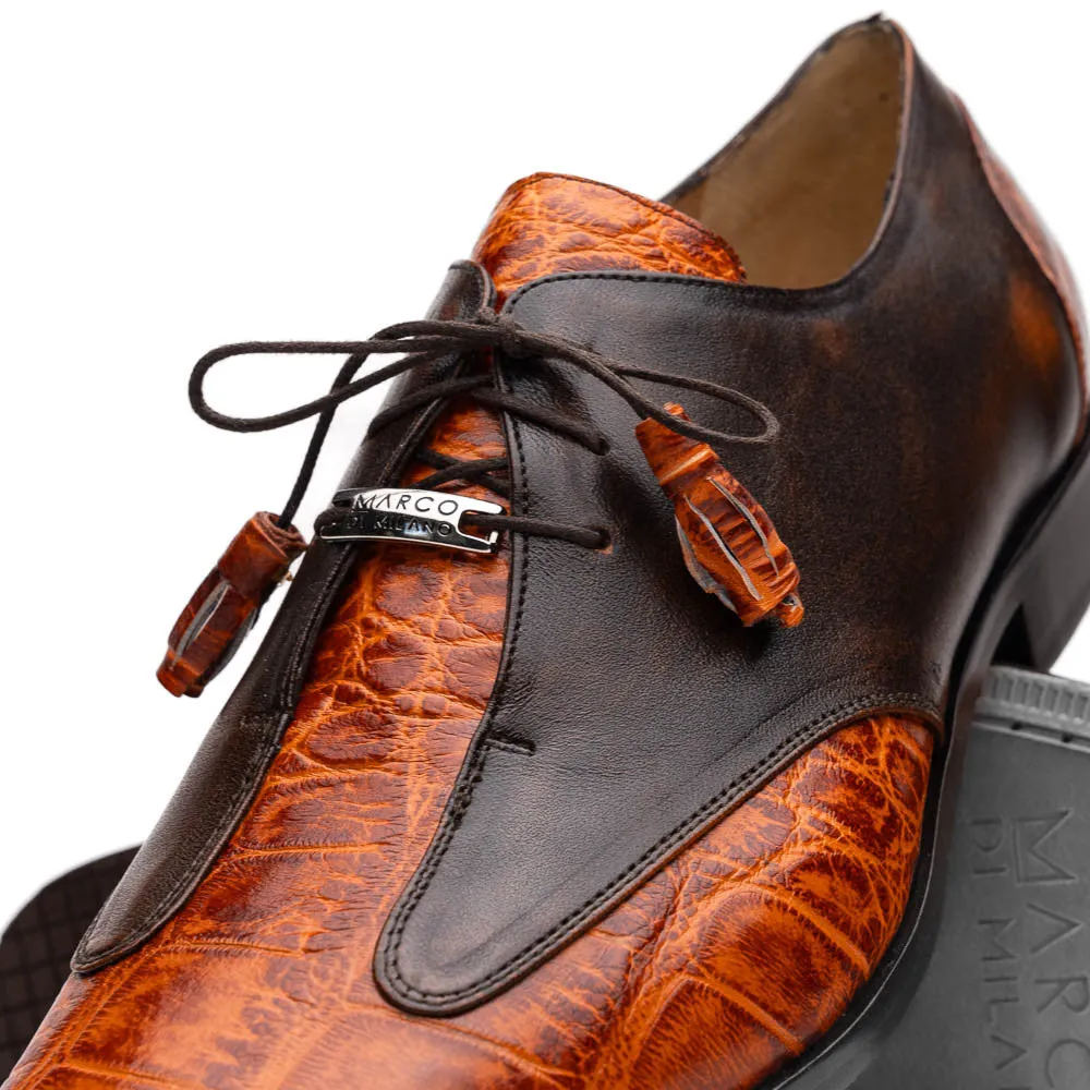 Marco Di Milano Anzio Derby Brandy Alligator And Calfskin Shoes