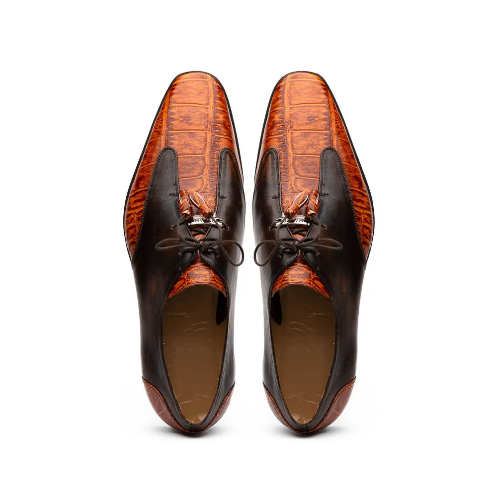 Marco Di Milano Anzio Derby Brandy Alligator And Calfskin Shoes