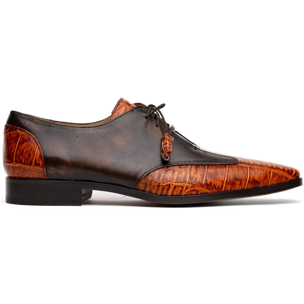 Marco Di Milano Anzio Derby Brandy Alligator And Calfskin Shoes