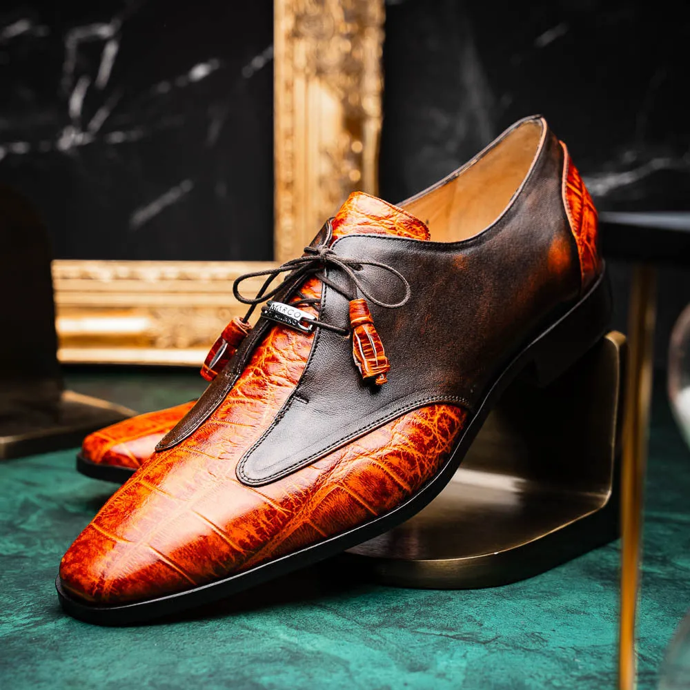 Marco Di Milano Anzio Derby Brandy Alligator And Calfskin Shoes