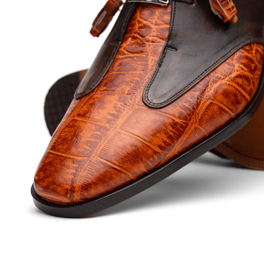 Marco Di Milano Anzio Derby Brandy Alligator And Calfskin Shoes