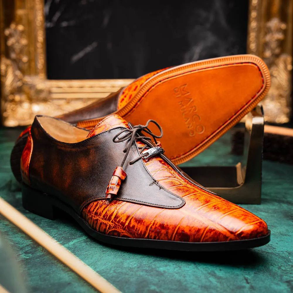 Marco Di Milano Anzio Derby Brandy Alligator And Calfskin Shoes