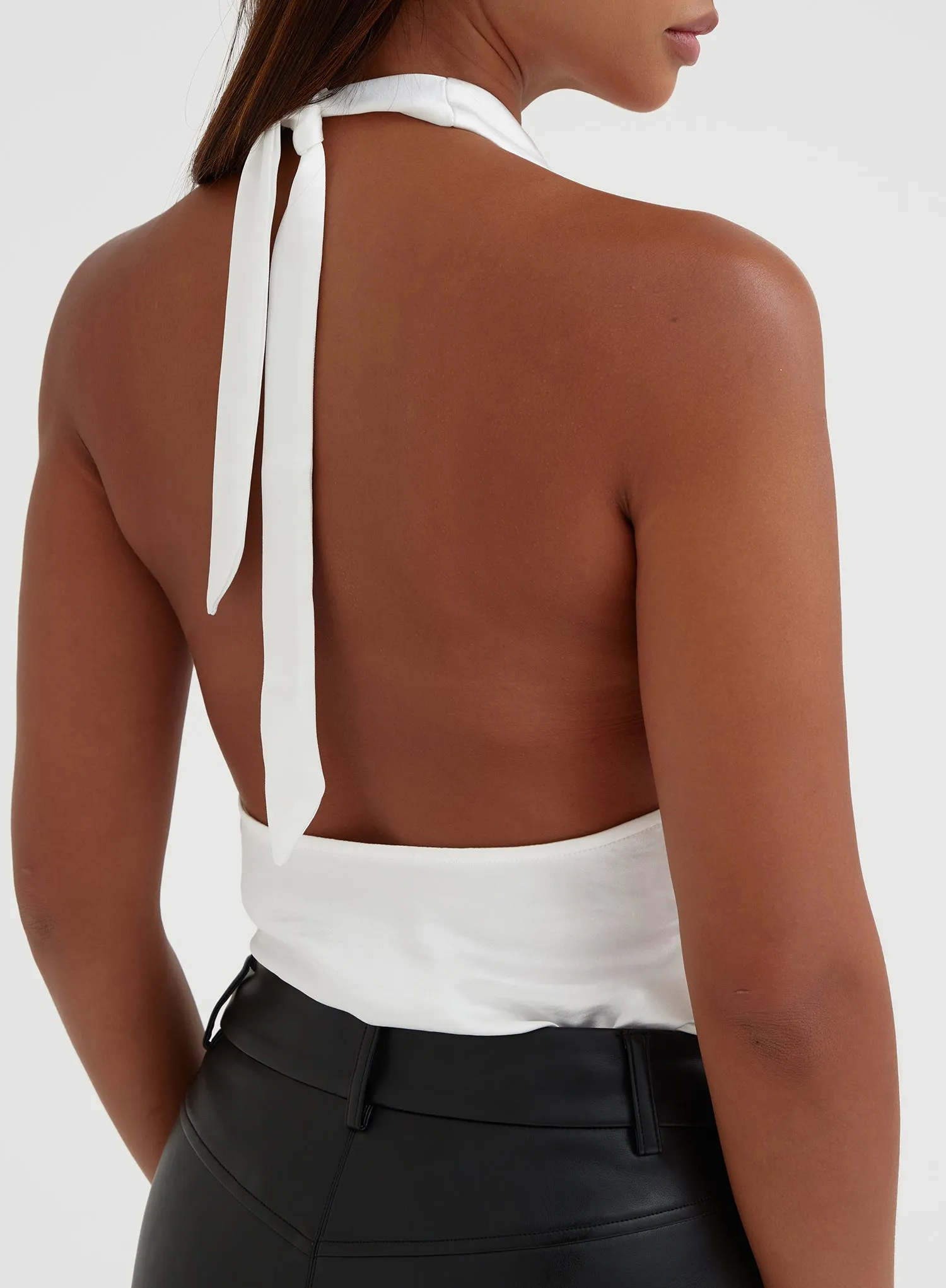 Off White Satin Halter Cowl Neck Top - Chaia