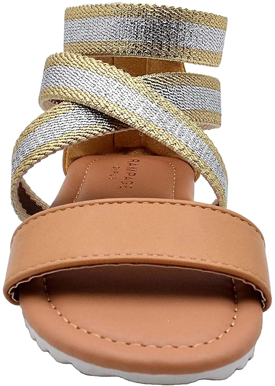 Rampage Girls Big Kid Gladiator Sandal with Metallic Criss Cross Elastic Strap Open Toe Fashion Summer Bling Shoes